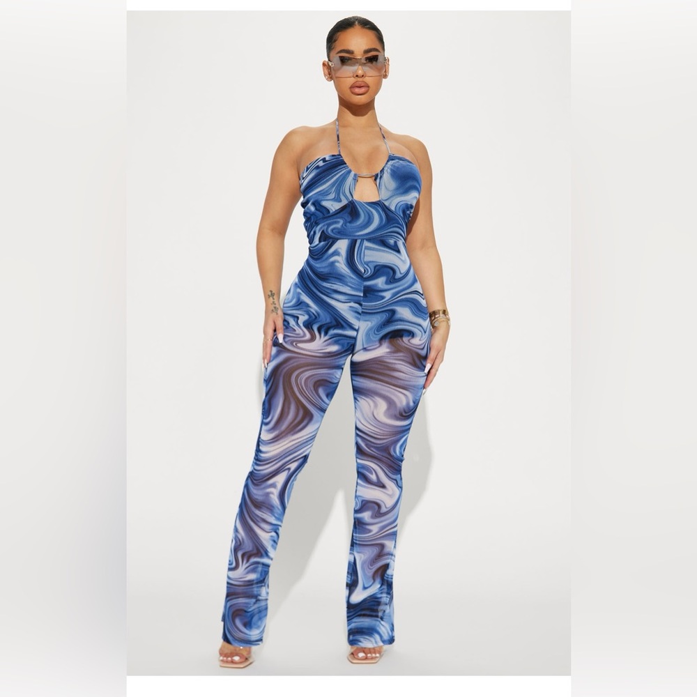NWT Fashion Nova Way Up High Jumpsuit - Blue/combo
